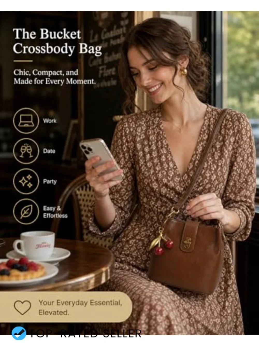 Small Crossbody Bag for Women Hobo Shoulder Bucket Handbag Vegan Leather Purse